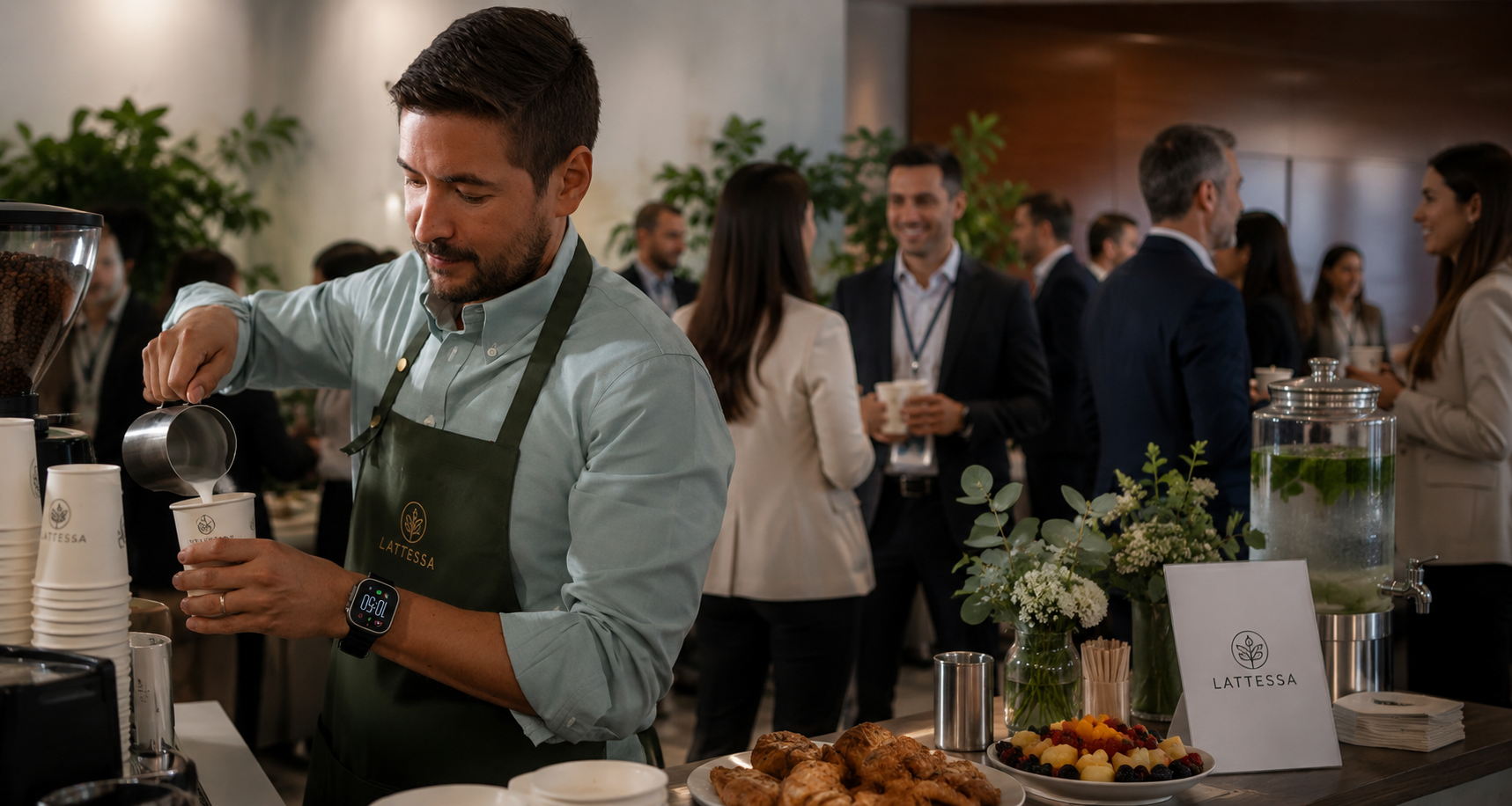 Lattessa specialty coffee catering setup at a corporate conference in Miami