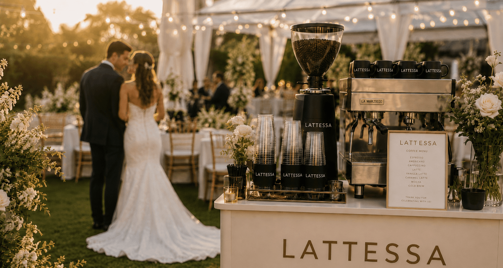 Elegant coffee cart at a wedding reception in Miami